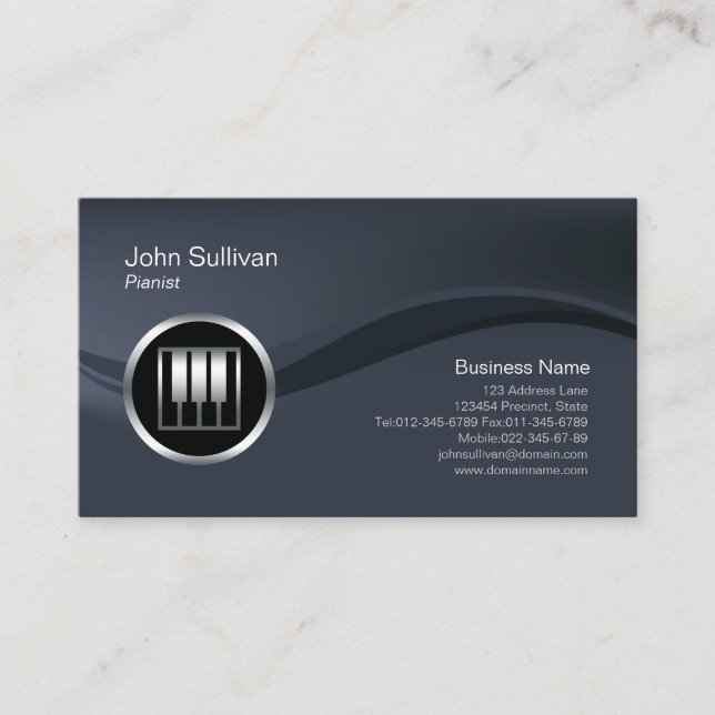 Chrome Piano Keys Icon Pianist Business Card (Front)