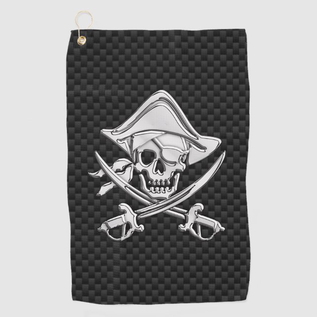 Chrome Pirate on Carbon Fibre Print Decor Golf Towel (Front)