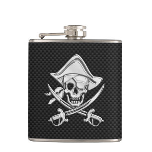 Chrome Pirate on Carbon Fibre Print Hip Flask