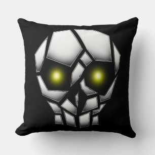 Chrome Plated Skull with Glowing Eyes Throw Pillow