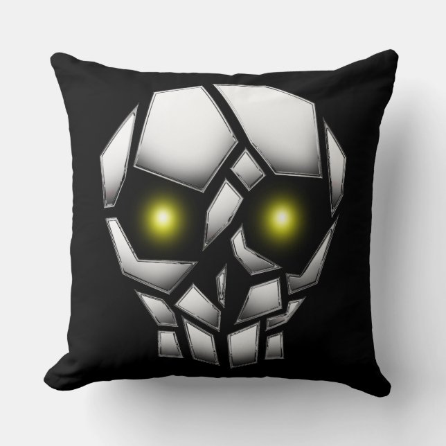 Chrome Plated Skull with Glowing Eyes Throw Pillow (Front)
