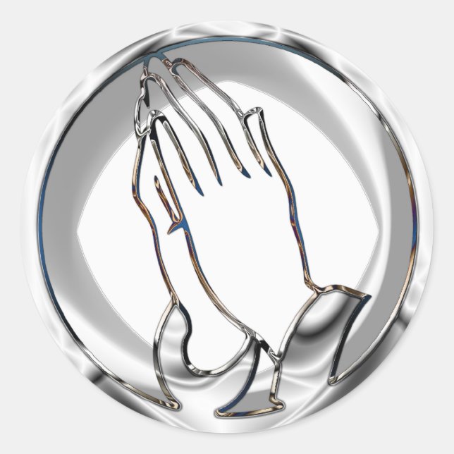CHROME PRAYING HANDS CLASSIC ROUND STICKER (Front)