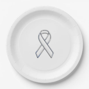 Chrome Print Belted White Ribbon Awareness Paper Plate