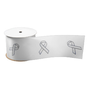 Chrome Print Belted White Ribbon Awareness Satin Ribbon