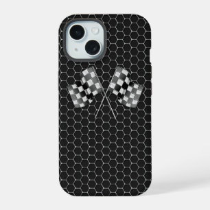 Chrome Racing Flags on Honeycombs iPhone 15 Case