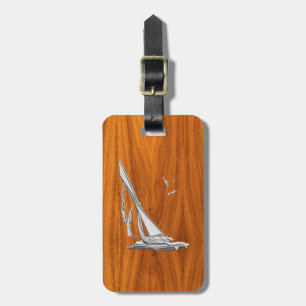 Chrome Regatta Sailboat on Teak Veneer Styles Luggage Tag