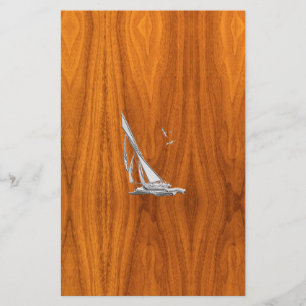 Chrome Regatta Sailboat on Teak Veneer Styles Stationery