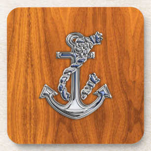 Chrome Rope Anchor on Teak Veneer Coaster