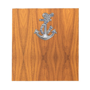 Chrome Rope Anchor on Teak Veneer Notepad