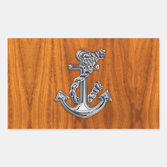 Chrome Rope Anchor on Teak Veneer Sticker (Front)