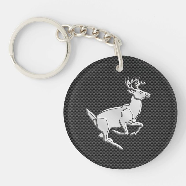Chrome Running Deer on Carbon Fibre Decor Keychain (Front)