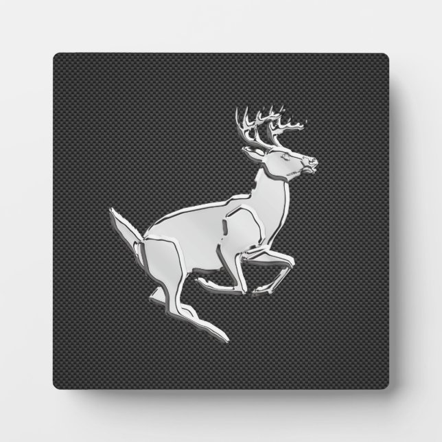 Chrome Running Deer on Carbon Fibre Decor Plaque (Front)
