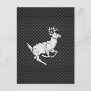 Chrome Running Deer on Carbon Fibre Decor Postcard