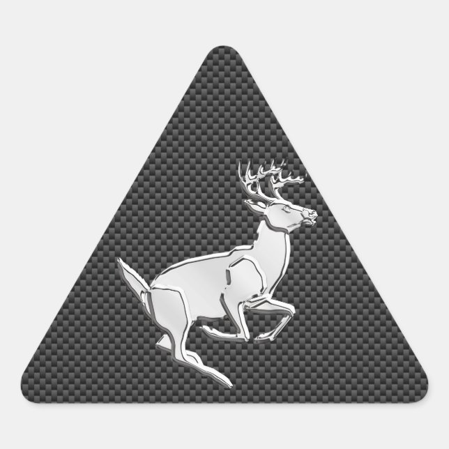 Chrome Running Deer on Carbon Fibre Decor Triangle Sticker (Front)