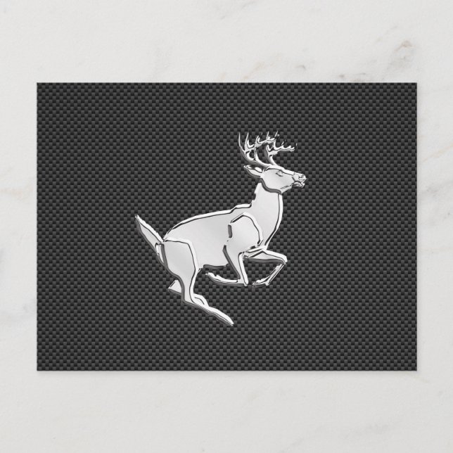 Chrome Running Deer on Carbon Fibre Print Postcard (Front)