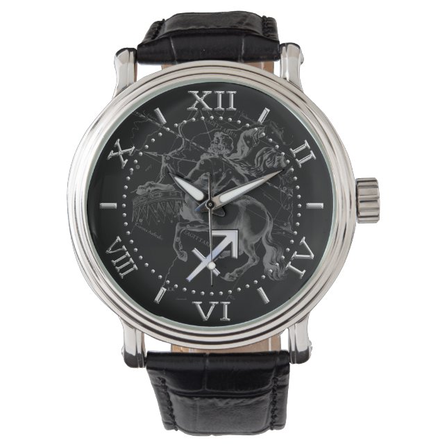 Chrome Sagittarius Zodiac Sign Hevelius 1690 Dial Watch (Front)