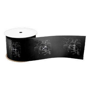 Chrome Sagittarius Zodiac Sign on Hevelius Decor Satin Ribbon