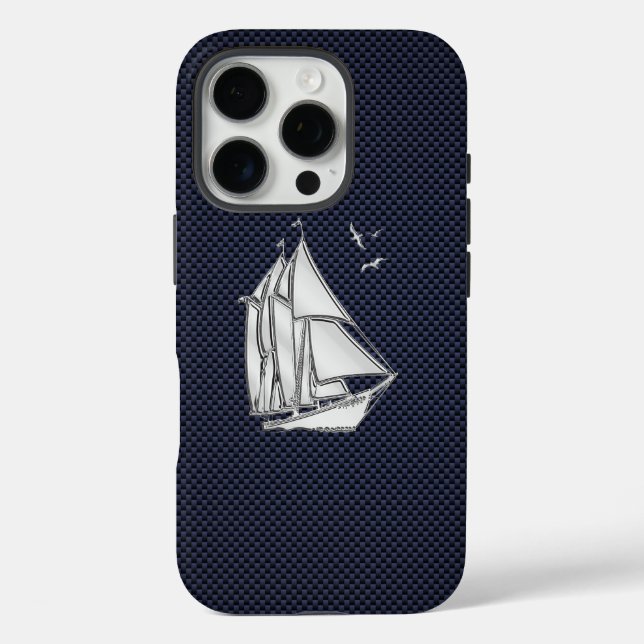 Chrome Sailboat on Carbon Fiber Print Case-Mate iPhone Case (Back)