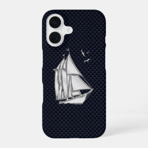 Chrome Sailboat on Carbon Fibre iPhone 16 Case
