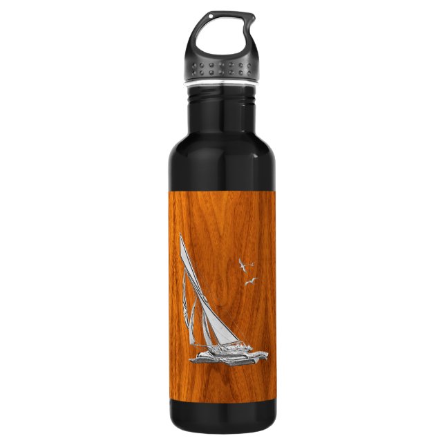 Chrome Sailboat on Teak Veneer 710 Ml Water Bottle (Front)