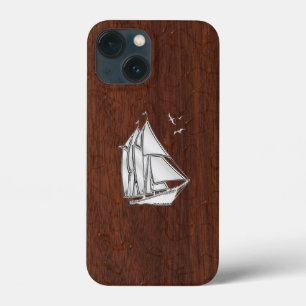 Chrome Sailboat on Wet Mahogany Print iPhone 13 Mini Case