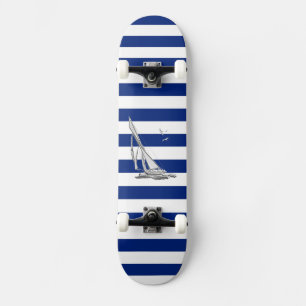 Chrome Sailing on Nautical Stripes Skateboard