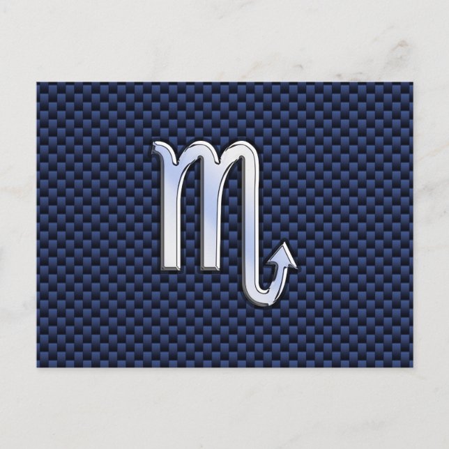 Chrome Scorpio Zodiac Sign on Blue Carbon Fibre Postcard (Front)