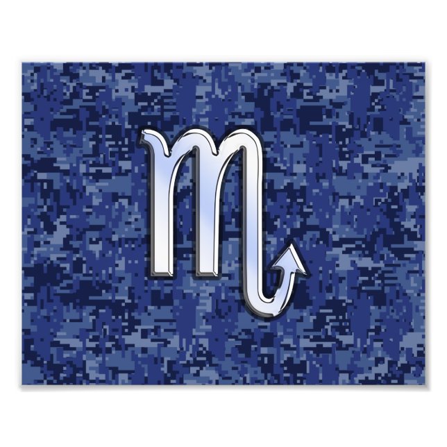 Chrome Scorpio Zodiac Sign on Navy Blue Camo (Front)