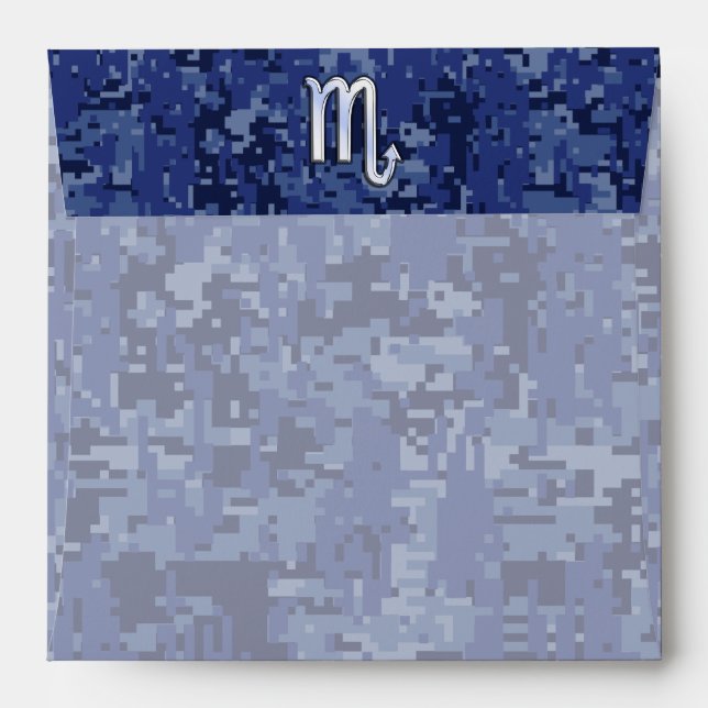 Chrome Scorpio Zodiac Sign on Navy Blue Camo Envelope (Back (Top Flap))