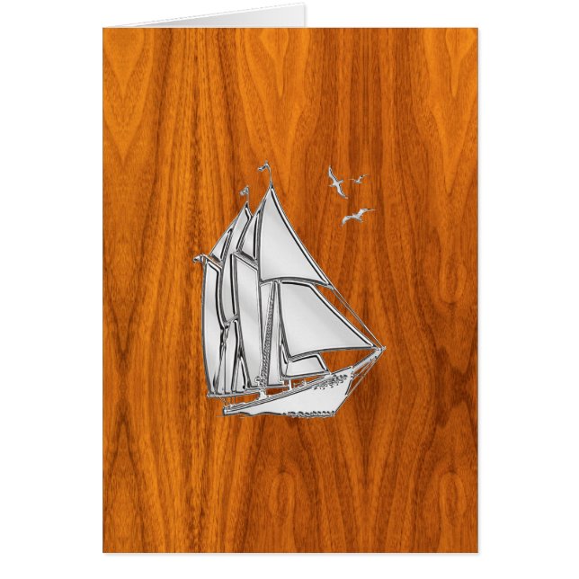 Chrome Silver like Sailboat on Teak Veneer (Front)