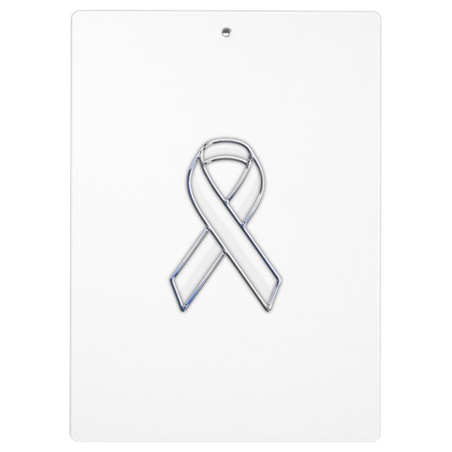 Chrome Silver Print Belted White Ribbon Awareness Clipboard (Back)