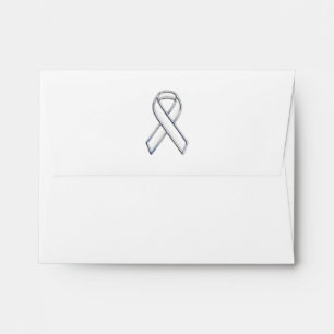 Chrome Silver Print Belted White Ribbon Awareness Envelopes
