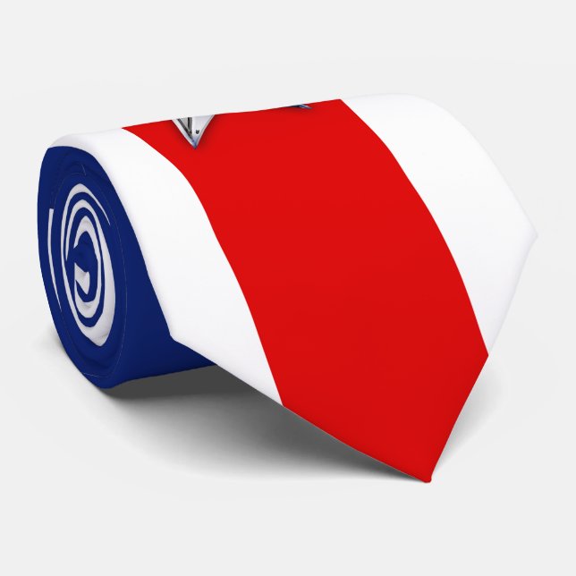 Chrome Silver Star on Festive Patriotic Colours Tie (Rolled)