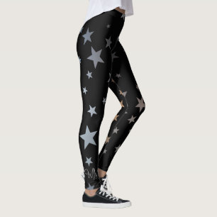 Chrome Silver Star Pattern Leggings