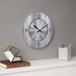 Chrome silver steel large clock