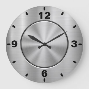 Chrome silver steel large clock