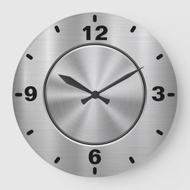 Chrome silver steel large clock (Front)