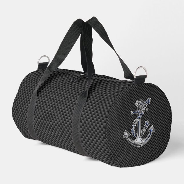 Chrome Silver Style Rope Anchor on Carbon Fibre Duffle Bag (Left Corner)