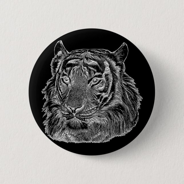 chrome silver tiger face animal nature jungle art 2 inch round button (Front)