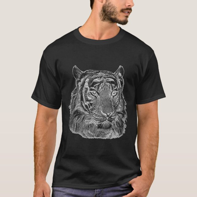 chrome silver tiger face animal nature jungle art T-Shirt (Front)