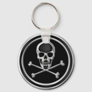 CHROME SKULL AND CROSSBONES KEYCHAIN