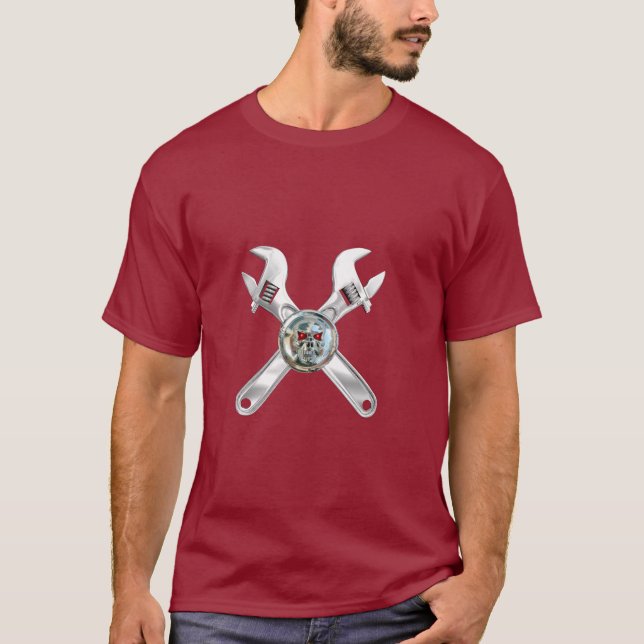 CHROME SKULL AND CROSSED WRENCHES T-Shirt (Front)