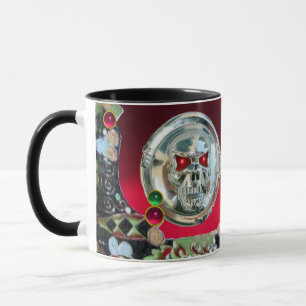 CHROME SKULL BLACK GREEN RED RUBY GEMSTONES MUG