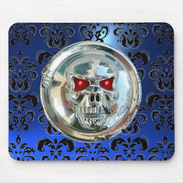 CHROME SKULL ,Damask, Blue Sapphire Mouse Pad (Front)