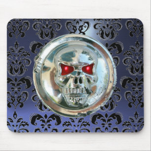 CHROME SKULL ,Damask, Blue Topaz Mouse Pad