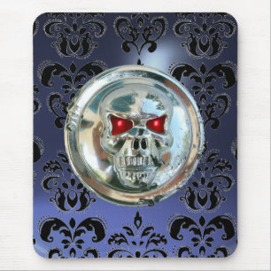 CHROME SKULL ,Damask, Blue Topaz Mouse Pad