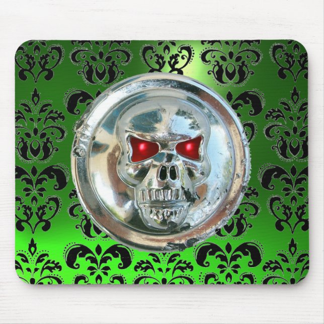 CHROME SKULL ,Damask, Green Emerald Mouse Pad (Front)