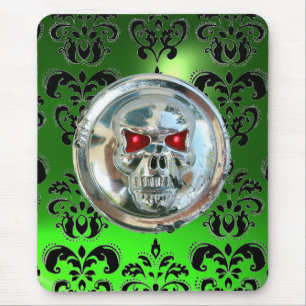 CHROME SKULL ,Damask, Green Emerald Mouse Pad