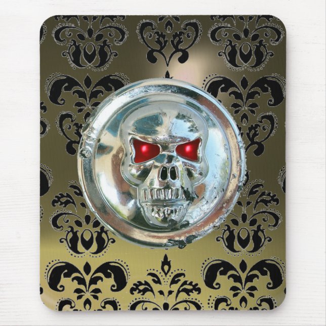 CHROME SKULL ,Damask, Grey  Agate Mouse Pad (Front)