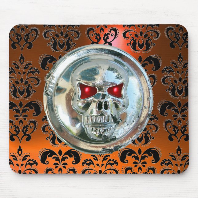 CHROME SKULL ,Damask, Orange Agate Mouse Pad (Front)